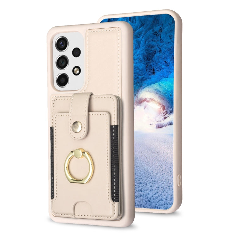 Para Samsung Galaxy A53 BF27 Metal Ring Card Bag Holder Phone Case (Beige)