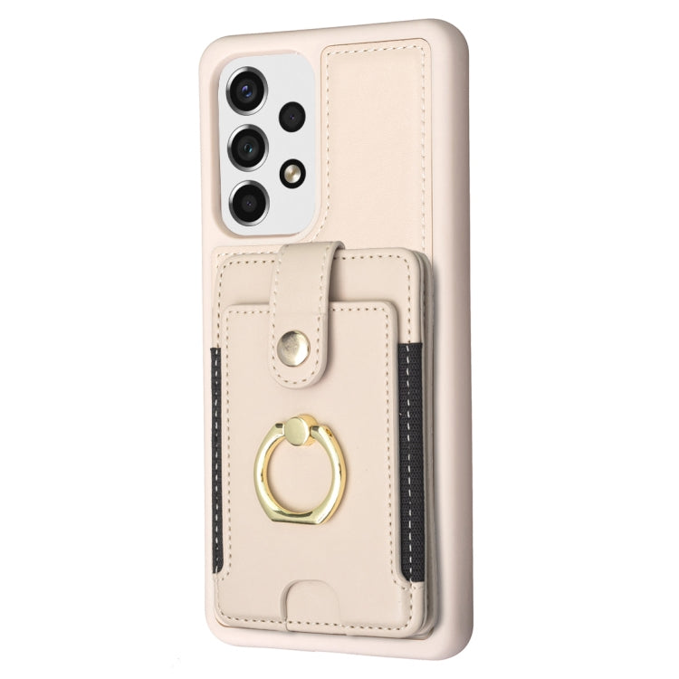 Para Samsung Galaxy A53 BF27 Metal Ring Card Bag Holder Phone Case (Beige)