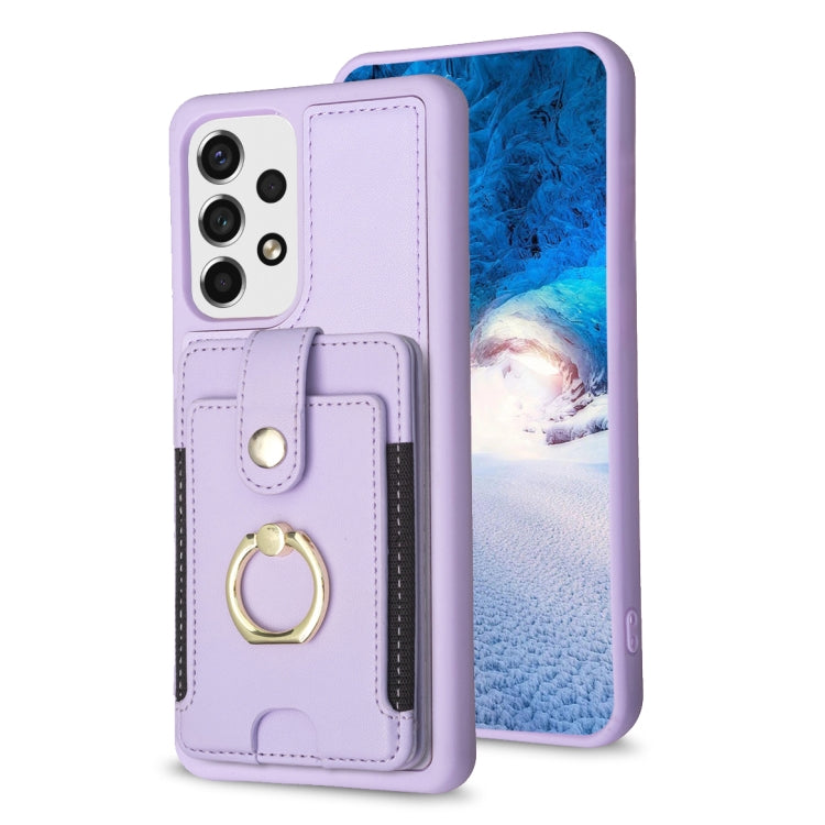 Para Samsung Galaxy A53 BF27 Metal Ring Card Bag Holder Phone Case (Púrpura)