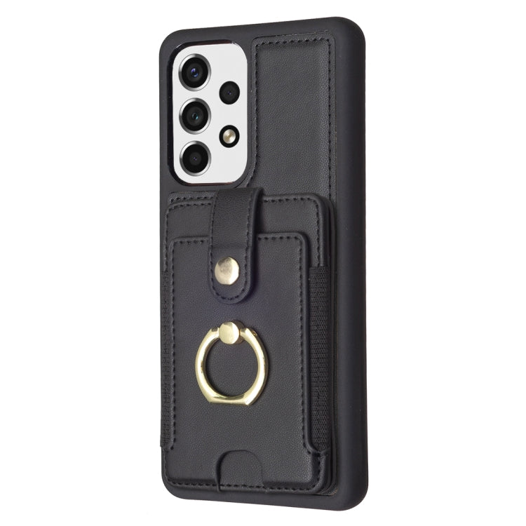 Para Samsung Galaxy A13 5G / 4G BF27 Anillo de metal Tarjeta Bolsa Titular Caja del teléfono (Negro)