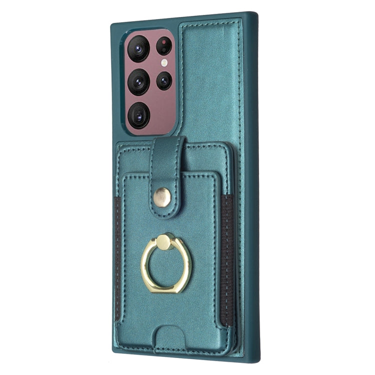 Para Samsung Galaxy S22 Ultra 5G BF27 Anillo de metal Tarjeta Bolsa Titular Caja del teléfono (Verde)