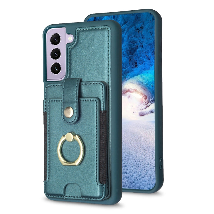Para Samsung Galaxy S22+ 5G BF27 Anillo de metal Tarjeta Bolsa Titular Caja del teléfono (Verde)