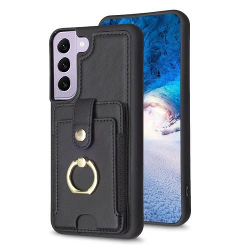 Para Samsung Galaxy S22 + 5G BF27 Anillo de metal Tarjeta Bolsa Titular Caja del teléfono (Negro)