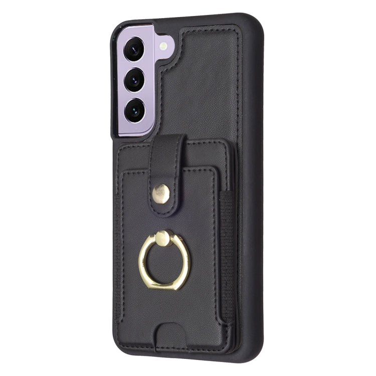 Para Samsung Galaxy S22 + 5G BF27 Anillo de metal Tarjeta Bolsa Titular Caja del teléfono (Negro)