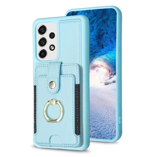 Para Samsung Galaxy A52 5G / 4G BF27 Anillo de metal Bolsa de tarjeta Titular de la caja del teléfono (Azul)