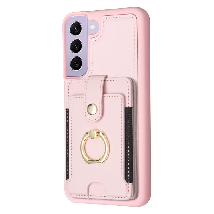 Para Samsung Galaxy S21 5G BF27 Anillo de metal Tarjeta Bolsa Titular Caja del teléfono (Rosa)