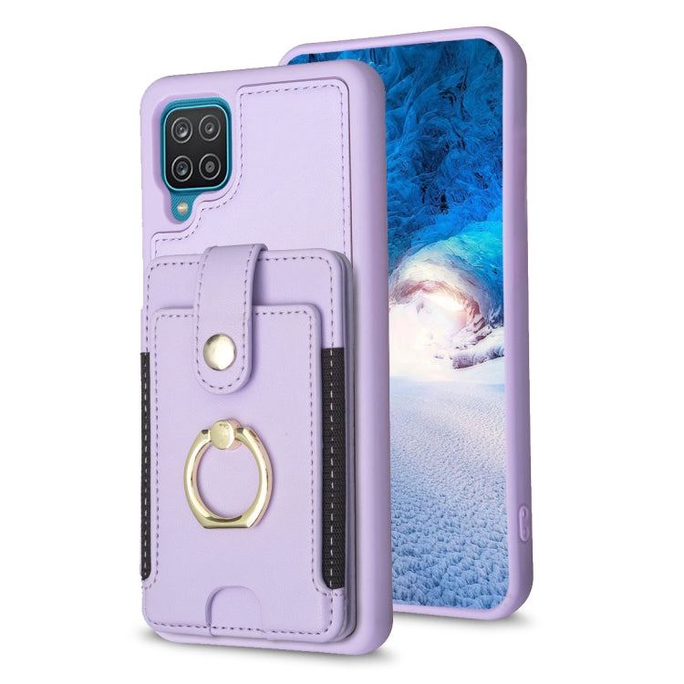 Para Samsung Galaxy A12 BF27 Metal Ring Card Bag Holder Phone Case (Púrpura)