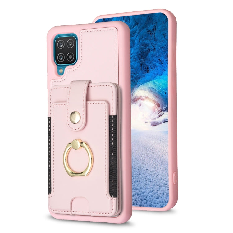 Para Samsung Galaxy A12 BF27 Metal Ring Card Bag Holder Phone Case (Rosa)