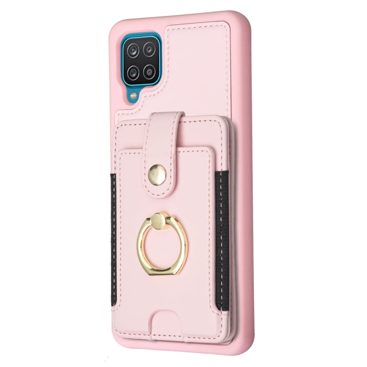 Para Samsung Galaxy A12 BF27 Metal Ring Card Bag Holder Phone Case (Rosa)