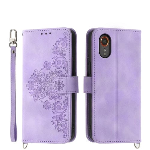 Funda para Teléfono Samsung Galaxy Xcover 7 Cuero con Billetera En Relieve y Flores (Púrpura)