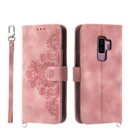 Funda para Samsung Galaxy S9 con Billetera en Relieve y Flores con Sensación de Piel (Rosa)