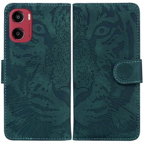 Funda de Cuero con Estampado de Tigre para Motorola Moto G05/E15 (Verde)