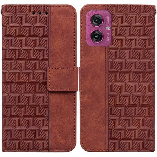 Funda de Cuero con Relieve Geométrico para Motorola Moto G55 (Marrón)