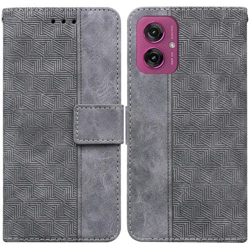 Funda de Cuero con Relieve Geométrico para Motorola Moto G55 (Gris)