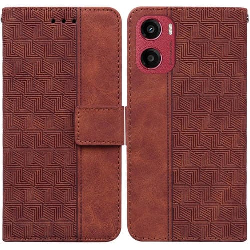 Funda de Cuero con Relieve Geométrico para Motorola Moto G05/E15 (Marrón)