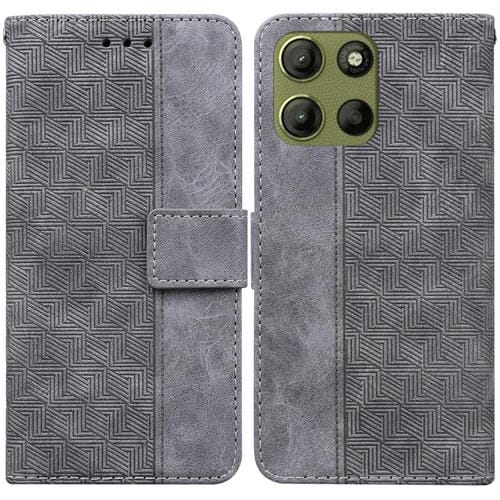 Funda de Cuero con Relieve Geométrico para Motorola Moto G15 (Gris)