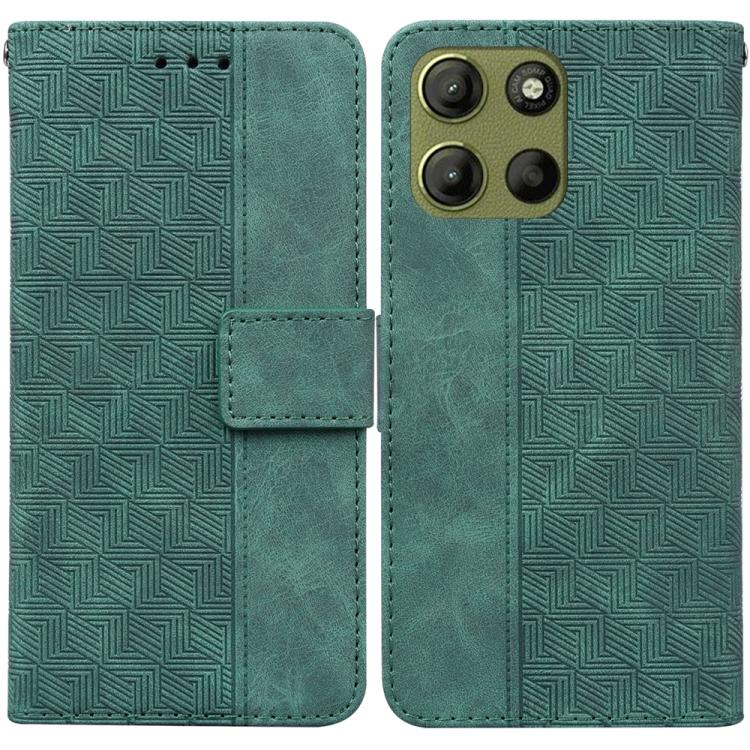 Funda de Cuero con Relieve Geométrico para Motorola Moto G15 (Verde)