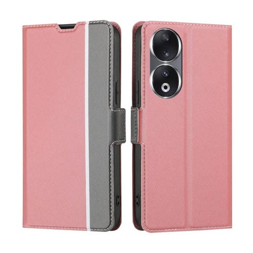 Funda de Cuero para Honor 90 5G con Textura de Sarga y BotĂłn Lateral (Rosa)