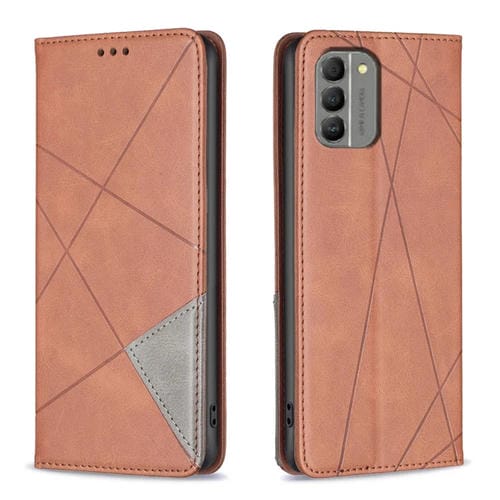 Funda para Nokia G310 Rhombus Texture Caja de Teléfono de Cuero Magnético (Marrón)