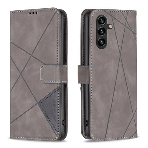 Funda para Teléfono Samsung Galaxy A55 Cuero Textura de Rombo Hebilla Magnética (Gris)