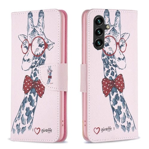 Funda de Cuero Samsung Galaxy A55 con Patrón de Dibujo de Colores (Jirafa)