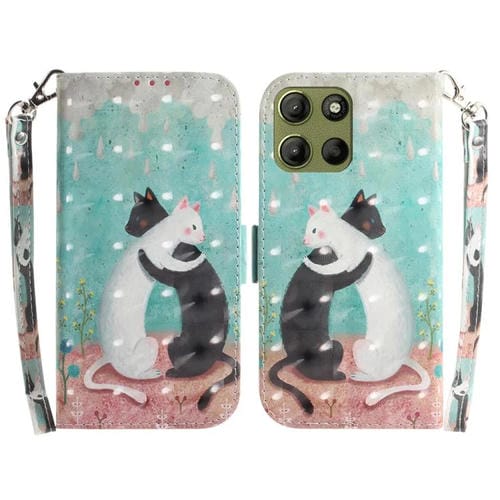 Funda de Cuero con Tapa 3D para Motorola Moto G15 (Gato Blanco y Negro)