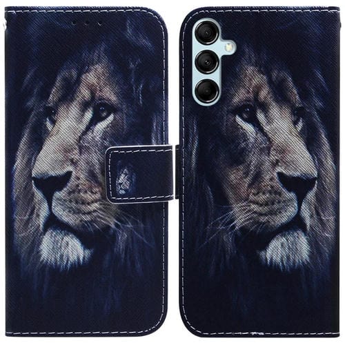Funda de Cuero para Samsung Galaxy A15 con Tapa y Dibujo Coloreado (León)
