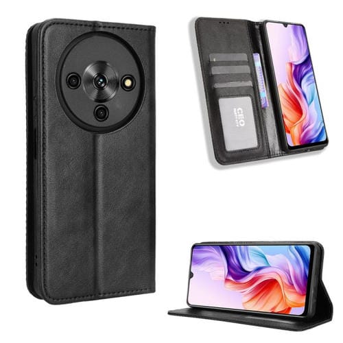 Funda de cuero con textura retro y hebilla magnética para ZTE Blade A76 5G (negra)