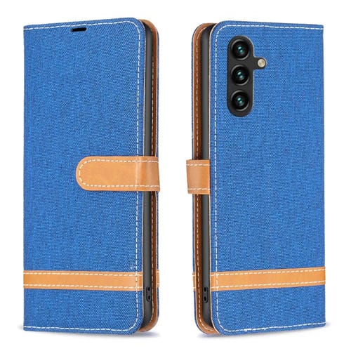 Funda para Teléfono Samsung Galaxy A35 Cuero Textura Vaquera Bloques de Color (Azul Real)
