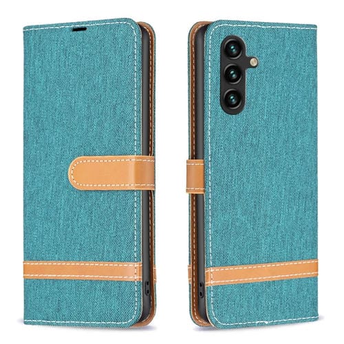 Funda para Teléfono Samsung Galaxy A55 Cuero Textura Vaquera Bloques de Color (Verde)