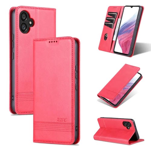 Funda para Teléfono Samsung Galaxy A05 Azns Cuero con Tapa Textura Becerro Magnética (Rojo)