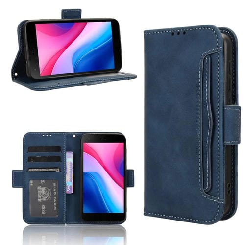 Funda de Piel Textura de Becerro con Ranuras para Tarjetas para ZTE Blade A35 Lite (Azul)
