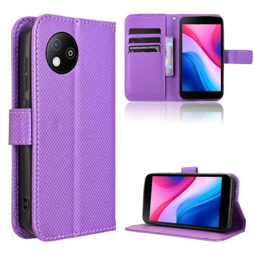 Funda de Cuero Textura Diamante para ZTE Blade A35 Lite (Morado)