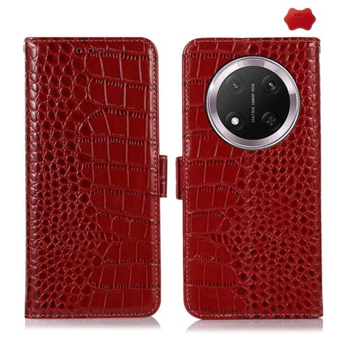 Funda para Teléfono Honor X9C 5G con Capa Superior de Piel de Vaca y Cocodrilo (Rojo)