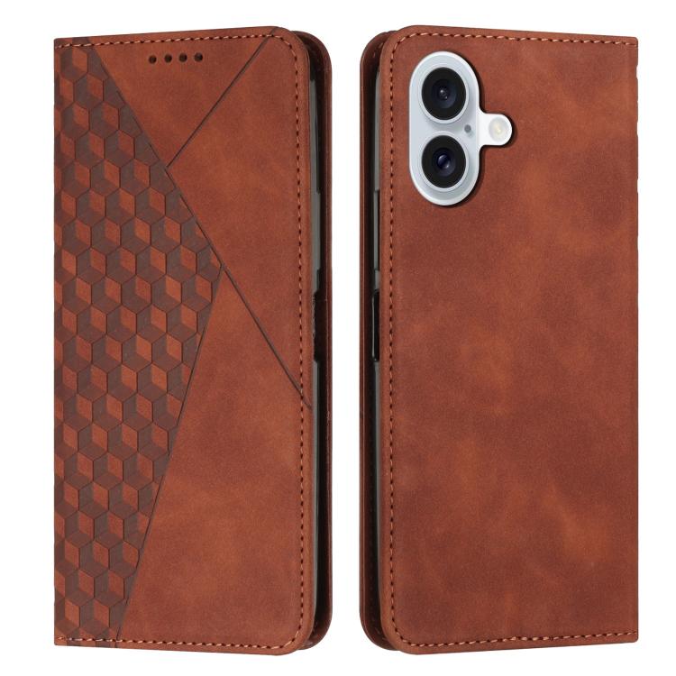 Funda de cuero magnética con textura de diamante para iPhone 17 (marrón)