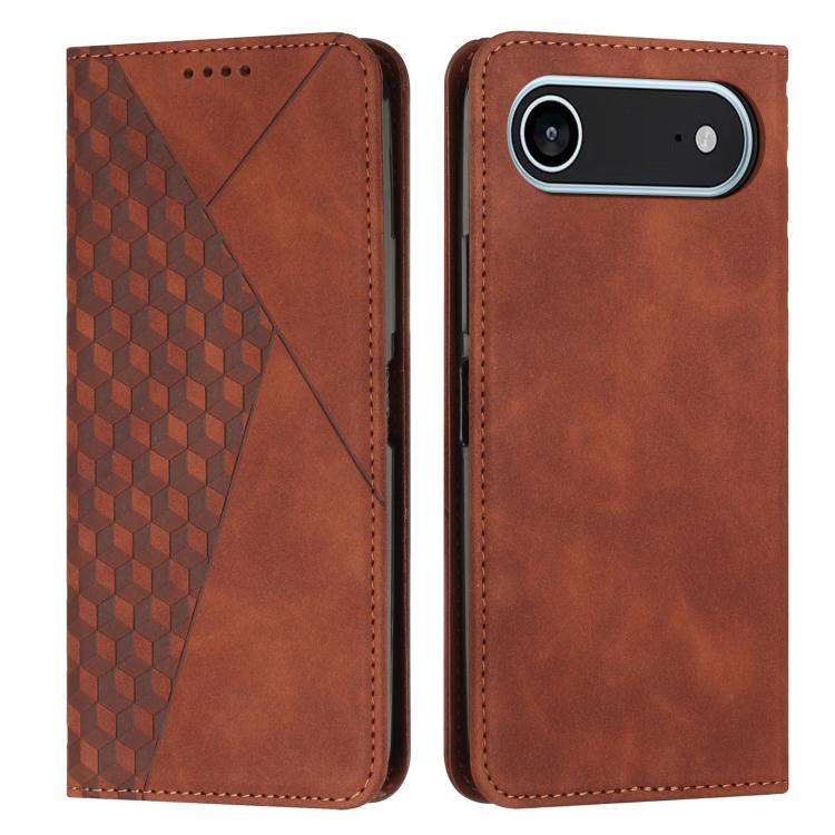 Funda de cuero magnética con textura de diamante para iPhone 17 Air (marrón)