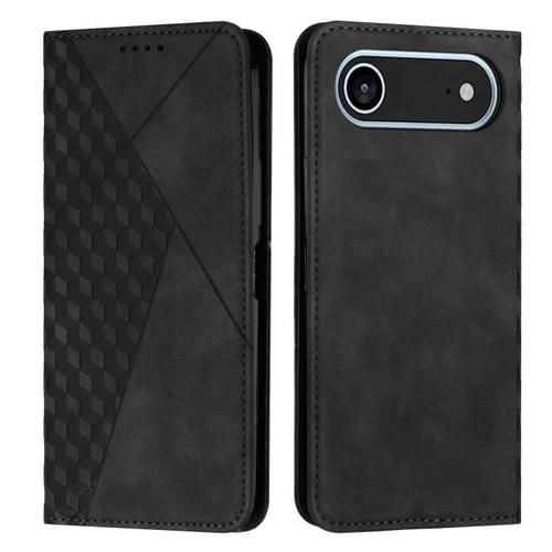 Funda de cuero magnética con textura de diamante para iPhone 17 Air (negro)