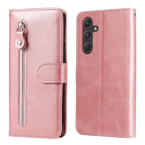 Funda para Teléfono Samsung Galaxy A55 Cuero con Cremallera y Textura de Becerro (Oro Rosa)