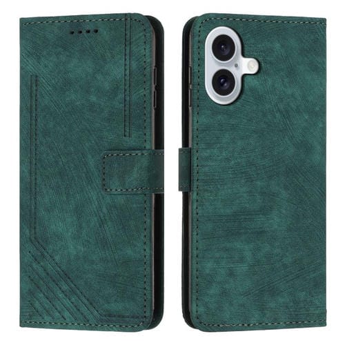 Funda de piel con estampado de rayas y cordón para iPhone 17 (verde)