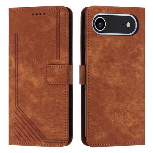 Funda de cuero con diseño de rayas y cordón para iPhone 17 Air Skin Feel (marrón)