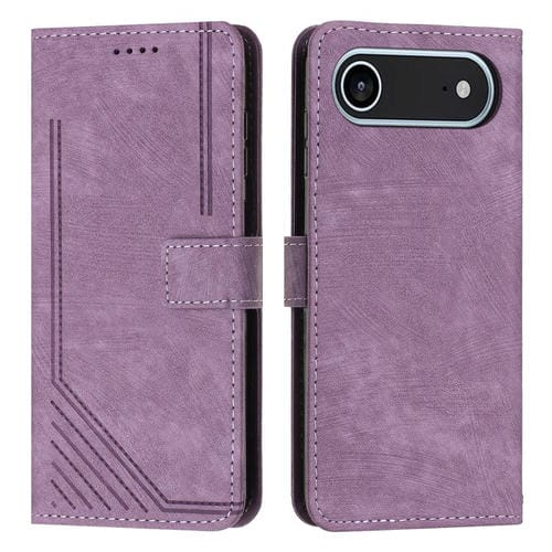Funda de piel con estampado de rayas Air Skin Feel para iPhone 17 con cordón (morado)