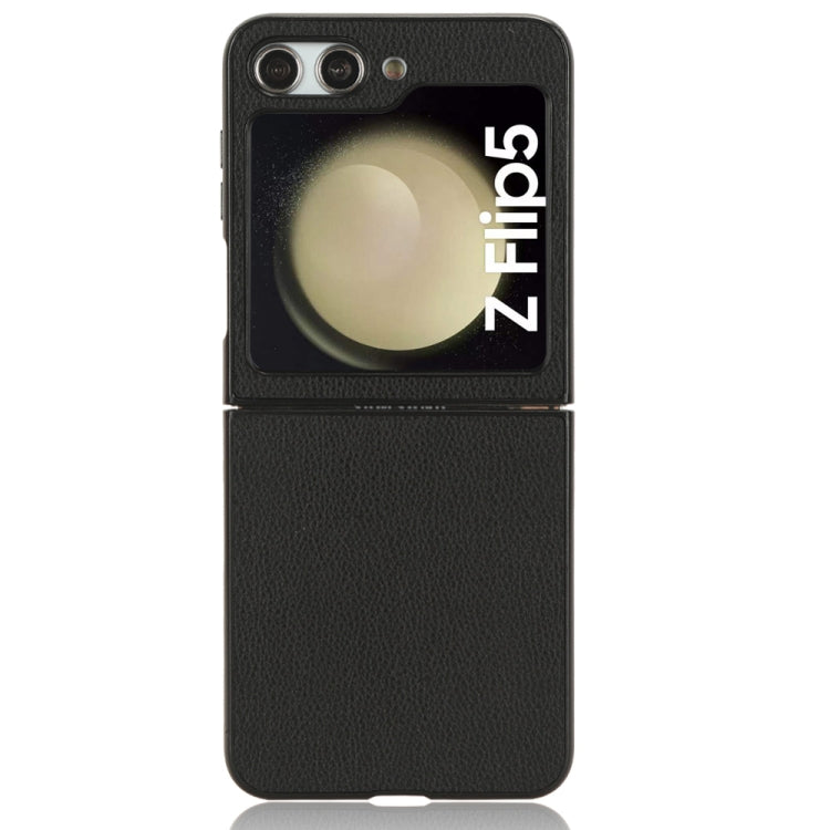 Contraportada para Samsung Galaxy Z Flip5 Litchi Textura Caja del Teléfono (Negro)