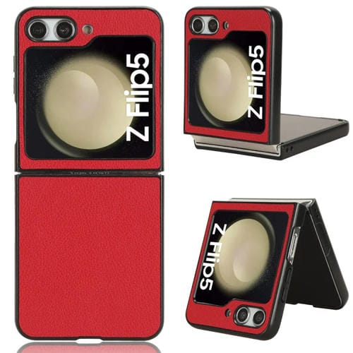 Contraportada para Samsung Galaxy Z Flip5 Litchi Textura Caja del Teléfono (Rojo)