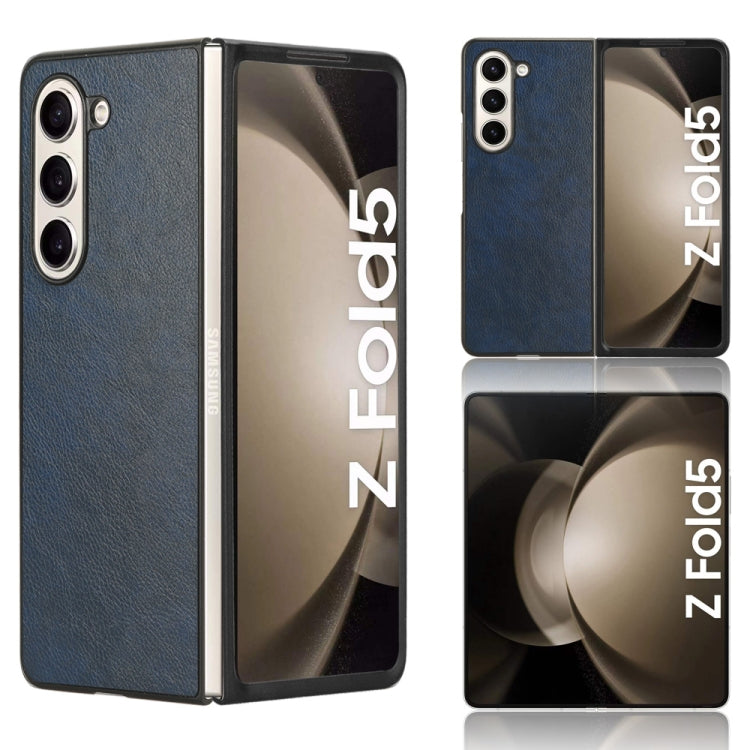 Contraportada Samsung Galaxy Z Fold5 Litchi Textura Caja del Teléfono (Azul)