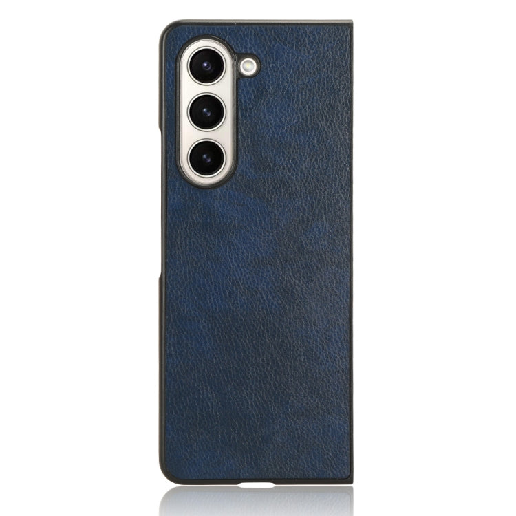 Contraportada Samsung Galaxy Z Fold5 Litchi Textura Caja del Teléfono (Azul)