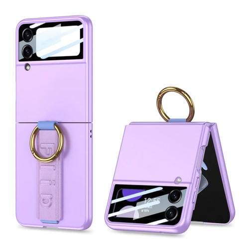 Estuche para TelĂ©fono Samsung Galaxy Z Flip3 5G Gkk Ultrafino a Prueba de Golpes con Correa y Anillo (PĂșrpura)