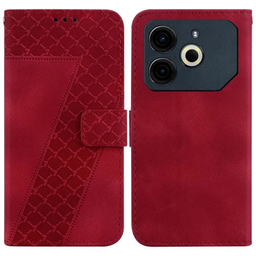 Funda de Cuero con Relieve en Forma de Siete para Tecno Pova 6 Neo (Rojo)