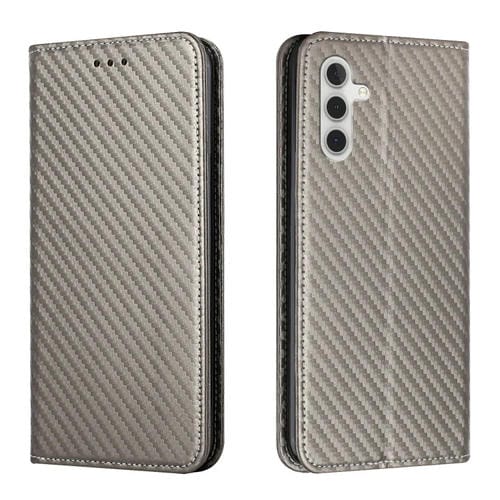 Funda para Samsung Galaxy A15 Cuero Soporte Textura Fibra de Carbono (Gris)