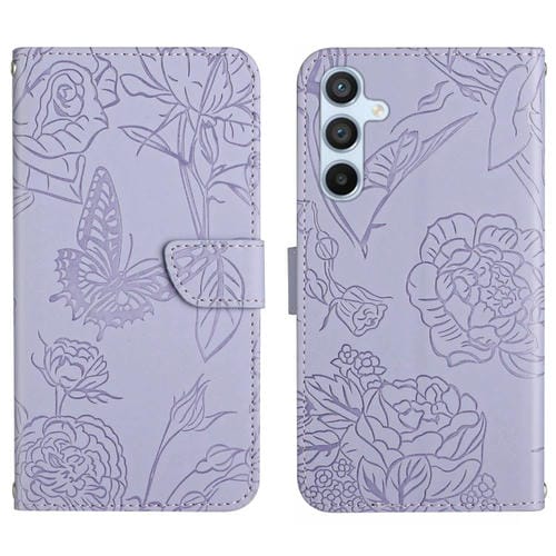 Funda de Cuero Samsung Galaxy A35 5G Skin Feel Butterfly con Tapa En Relieve (Púrpura)