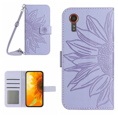 Funda de Cuero para Samsung Galaxy Xcover 7 5G Skin Feel con Tapa En Relieve y CordĂłn (PĂșrpura)